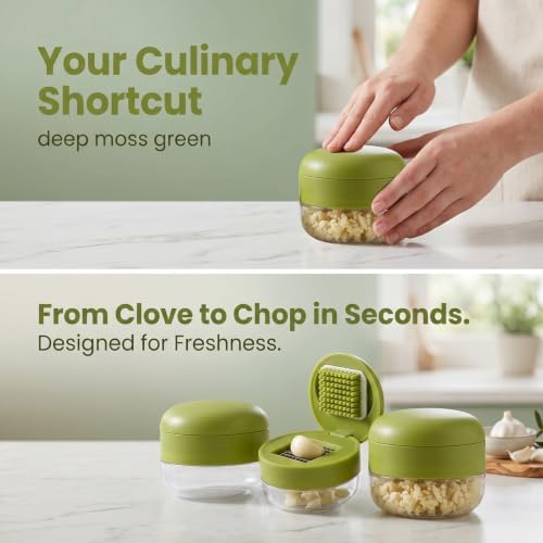 Garlic Press and Chopper, 2026 New Mini Garlic Press and Grinder for Kitchen, Portable Garlic Chopper Crusher Tool, Manual Garlic Cutter for Kitchen Cooking and Food Prep (2 Pack)