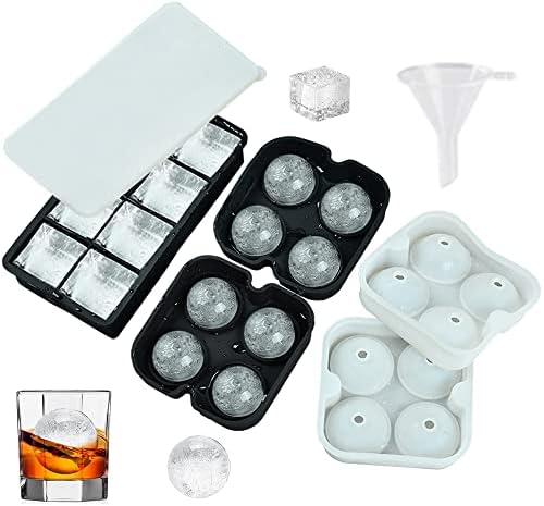 Silicone Ice Cube Tray 3 Pack - Large Ice Molder, Square & Round Ice Cube Mold for Whiskey, Cocktails, Party, Easy Release Frozen Ice Cube Tray with Transparent Design Lid