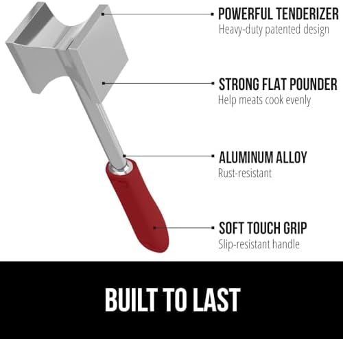 GORILLA GRIP Patented BPA-Free Dual-Sided Meat Tenderizer Mallet, Red