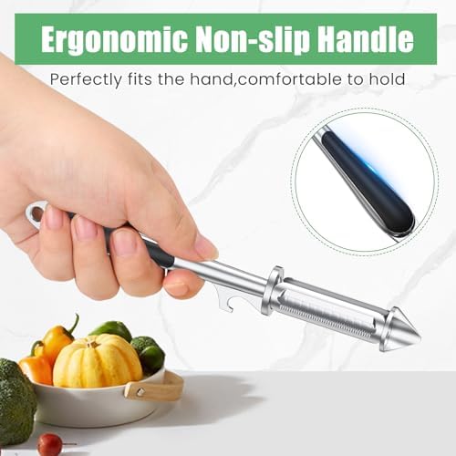 Universal Potato Peeler for Kitchen, 3 in 1 Peeler/Julienne Slicer/Bottle Opener, Sharp Vegetable and Fruit Peeler with Swivel Blade and Ergonomic Handle, Zinc Alloy