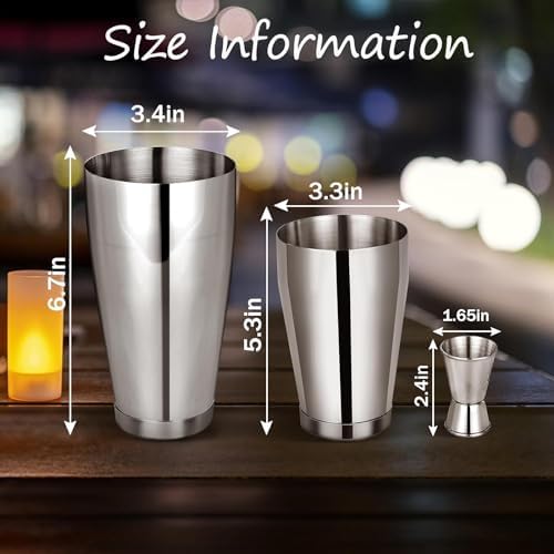 Mwellewm Cocktail Shaker Set Bartender Kit, 12 Pcs Boston Drink Shaker with Strainer Bartending Martini Shaker Tin with 18oz & 28oz Mixed Alcohol Shaker Stainless Steel Bar Tool for Beginner
