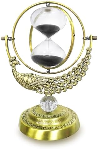 SuLiao Hourglass Sand Timer, 60 Minute Peacock Rotating Hour Glass, 60 Min Unique Black Sand Clock, Large 1 Hour Brass Sandglass, 1 hr Metal Decorative Reloj De Arena, Desk, Office, Home