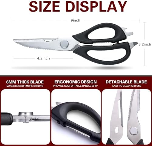 Come Apart Kitchen Scissors for Food, All Purpose Kitchen Shears (Black)