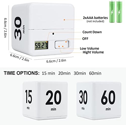 Feilifan Cube Timer, Productivity Cube Flip Timer, 15-20-30-60 Minute