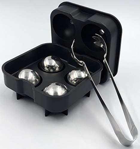 Stainless Steel Whiskey Stones, Beverage Chilling Rocks, Reusable Stainless Steel ice Balls with Sphere Ice Ball Tray. Total Set of 7
