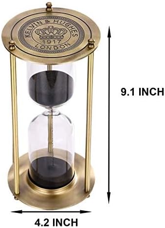 SuLiao Hourglass Sand Timer 60 Minute, Vintage Brass Black Sand Clock Stand, Large Metal Sand Watch 60 Min, Unique Antique 1 Hour Glass Sandglass for Home, Office, Desk Decor