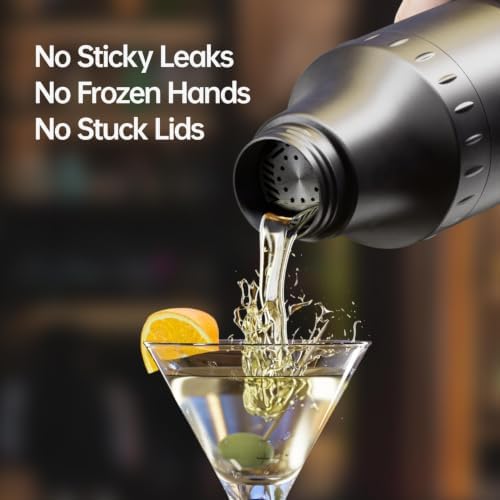Hybrid Cocktail Shaker Set | Vacuum Insulated Stainless Steel Martini Shaker with Strainer & Jigger Lid | Travel Cocktail kit with Bartender Accessory Tools | 30oz | Gunmetal Gray