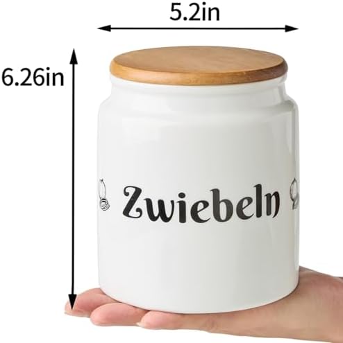 Large Ceramic Garlic Keeper, Garlic Holder Storage with Wooden Lid