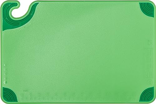 San Jamar Saf-T-Grip Plastic Cutting Board with Safety Hook, 12" x 18" x 0.5", Green, (Pack of 6)