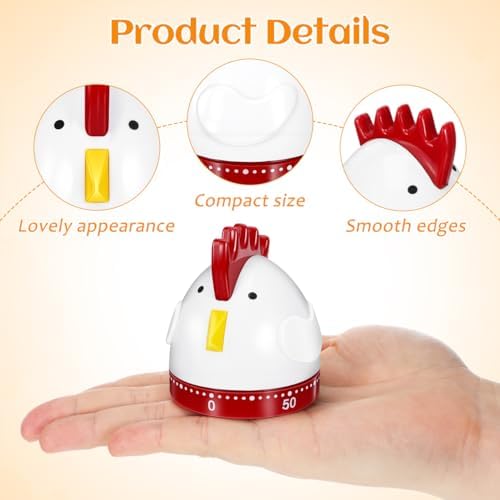 Mechanical Kitchen Timer, Easter Chicken Timer, Wind Up 60 Minutes Manual Countdown, Loud Alarm Animal Rooster Rotating Time Reminder for Cooking, Baking, Kids Study, Classroom
