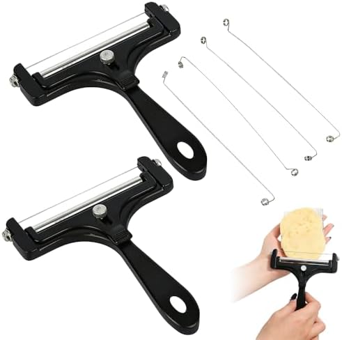 2 Pack Stainless Steel Wire Cheese Slicer with 4 Extra Wires,Cheese Slicer and Cutter Set for Block,Adjustable Manual Cheese Cutter,Butter Slicer Cutter,Cheese Peeler