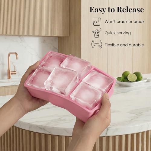 KitchFort® Large Silicone Ice Cube Tray (2-Pack) - 2" Big Ice Mold with Lid