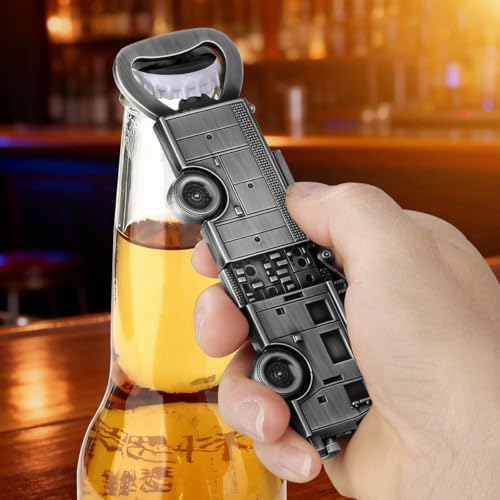 Zinc Alloy Fire Truck Bottle Opener - No Ladder Version, Beer Bottle Opener with Gift Bag, Creative Bar Accessories, Man Cave Decor, Bottle Opener Set Gift for Men Women Firefighters, Silver