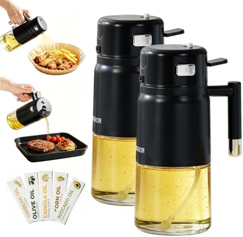 23.7oz/700ml Glass Olive Oil Sprayer for Cooking, 2-in-1 Oil Dispenser for Kitchen, Air Fryer, Salad, BBQ, Food Grade Spray Bottle with Portion Control