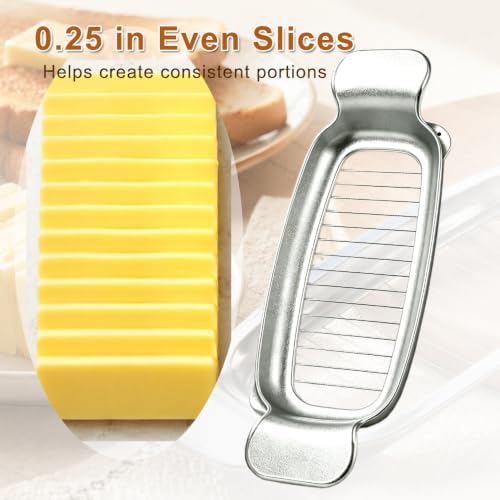 Butter Slicer Cutter, Food Grade Stainless Steel Cheese Slicer, Multipurpose Butter & Cheese Cutter Slicer, Practical Butter Slicers for Butter Squares Block Cheese Dishwasher Safe (1PCS Silver)