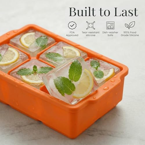 KitchFort® Large Silicone Ice Cube Tray (2-Pack) - 2" Big Ice Mold with Lid