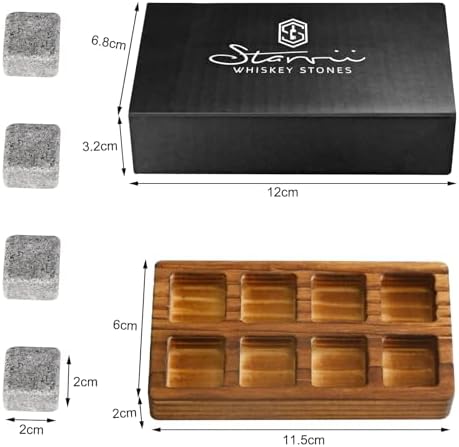 Whiskey Stones Gift Set Pack of 8 Whiskey Chilling Stones with Wooden Gift Box for Whiskey Lovers, Great Whiskey Gift for Men Dad Husband Friend Birthday