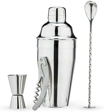 True Bar Drink Mixer Set, 19oz 4-piece Cocktail Shaker Set Bartender Kit, Cocktail Mixer Set, Cocktail Shaker Kit, Barware Tool Sets, Bar Accessories, Silver
