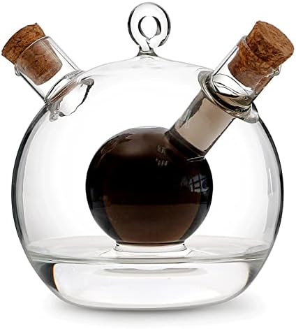2 in 1 Oil and Vinegar Dispenser Cruet Bottle, Kitchen Supplies Glass Olive Oil and Balsamic Vinegar Cruet Bottle with Cork Stoppers, Hand-blown Glass Jar (Ball Shape)