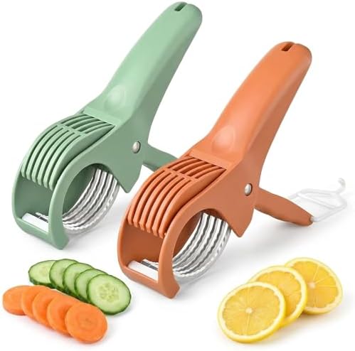 Multifunctional Fruit and Vegetable Slicer with Stainless Steel Blades, Press & Cut, for Cucumber, Carrot, Banana, Sausage, 2 Pack