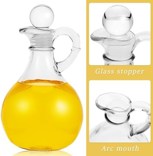 Suclain 4 Sets 12oz Glass Oil and Vinegar Cruet Set Round Oil Dispenser Olive Bottle with Airtight Stopper Salad Dressing Bottle Glass Condiment Container for Kitchen Homemade Olive Condiment(Clear)