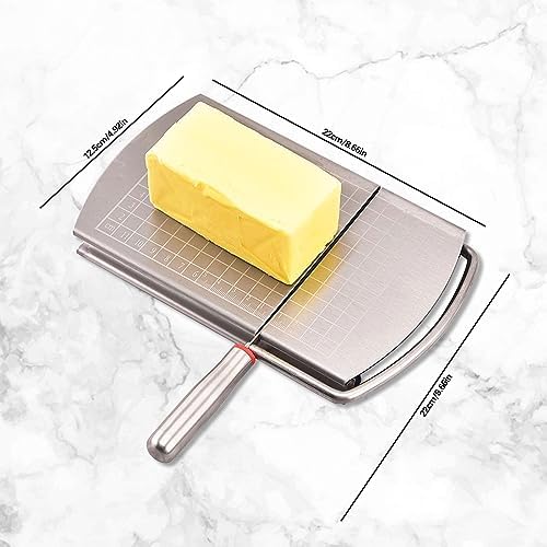 Stainless Steel Cheese Slicer - Cheese Cutter Board with Blade for Block Cheese, Handheld Cheese Cutters with Cut Grid Lines for Block Cheese Butter, Vegetables, Friut, 8.66x4.92in