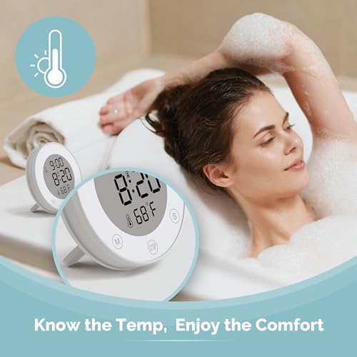 KADAMS Shower Clock Waterproof Bathroom Timer – Digital Wall Clock with Countdown, Magnetic Kitchen Clock with Temperature & Humidity, Suction Cup for Kids Shower Spa Cook Bath (Peal)