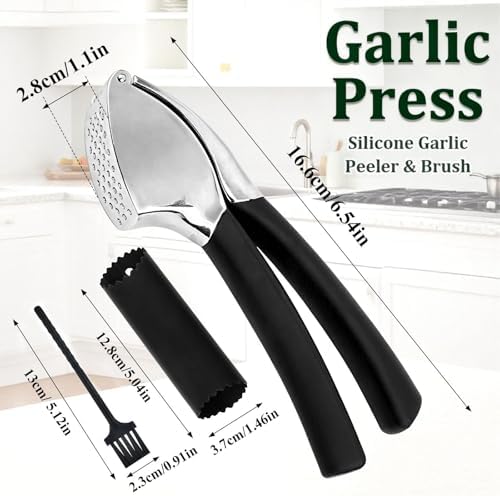 Garlic Press & Herb Scissors Set, 6 Pcs Kitchen Gadgets With Garlic Mincer & Kitchen Scissors for Herbs, Professional 5-Blade Kitchen Shears Garlic Press Tool Silicone Garlic Peeler & Brush
