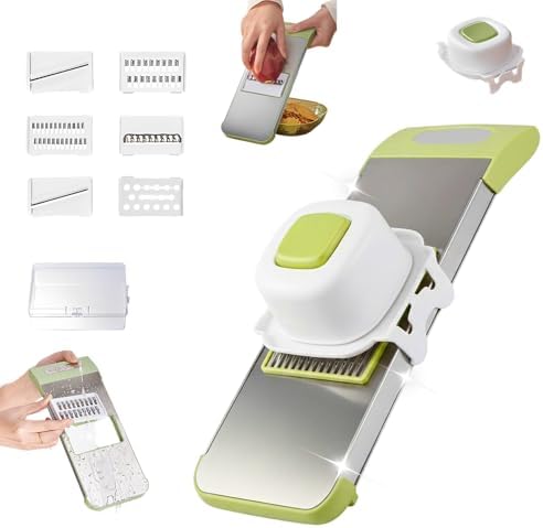 Multifunctional Vegetable Slicer, 6 in 1 Slicer Veggie Shredder with Safe Hand Guard, Multi Blade Adjustable Garlic Slicer, Easy-Clean & Compact Storage, Portable Kitchen Gadget (6 Blades)