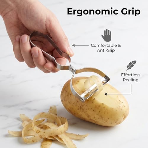 Stainless Steel Vegetable Peeler - 10 Pack Double-Sided Kitchen Peeler for Potatoes, Carrots, Apples - Ergonomic Non-Slip Handle, Dishwasher Safe