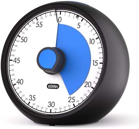 Visual Timer for Kids 60-Minute Countdown Timer with Optional Alarm, Focus Tool for ADHD & Autism, Time Management for Homework, Chores, Office, Kitchen, Teaching & Study Routines (Black Blue)