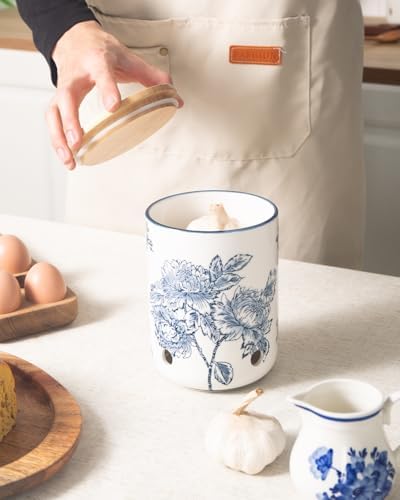 Ceramic Garlic Keeper, Garlic Holder, Garlic Storage Container, Blue