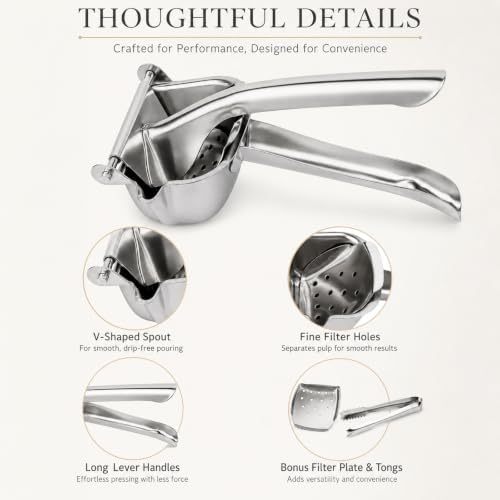 Manual Fruit Juice Squeezer, 304 Stainless Steel Hand Citrus Press