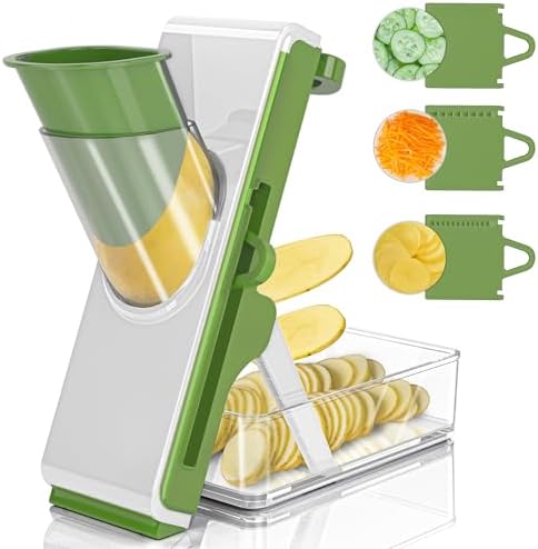 Mandoline Slicer Safe Multifunctional Dicer Adjustable Commercial Slicer Machine Stainless Steel Chopper (White Green)
