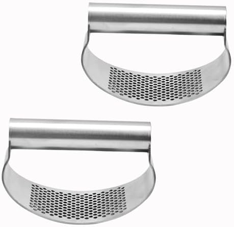 Garlic Press Rocker, Crusher Grinder Masher Bottle opener, Portable Manual Stainless Steel Wide Handle Garlic Crusher with Peeler(Style1-2pcs)