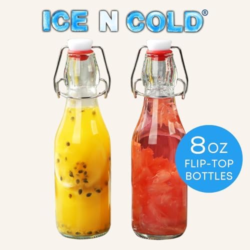 ICE N COLD Glass Swing Top Bottles | Flip Top Glass Bottles for Limoncello, Syrups, Oils, Vinegar, Extracts & Beverages | Airtight Reusable Glass Bottles (6-Pack, MEDIUM (250ml | 8.5oz))