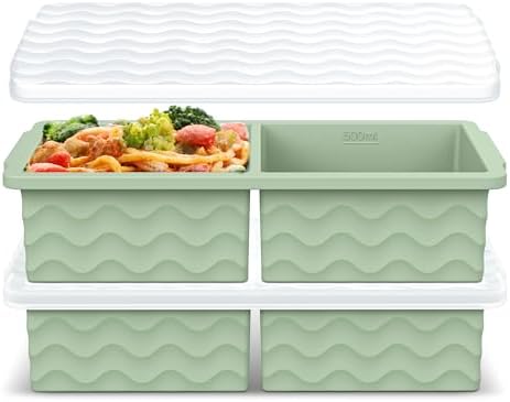 Aopigavi Silicone Freezer Tray with Lid – 2-Cup Soup Freezer Container Molds, Large Ice Cube Trays for Freezing Soup, Sauce & Broth, Meal Prep & Food Storage – Oven & Dishwasher Safe, 2-Pack