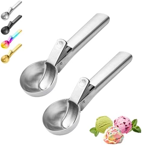 Ice Cream Scoop,Portable Stainless Steel Ice Cream Scoop with Trigger and Comfortable Handle,Dishwasher Safe,DIY Ice Cream,Gelato,Sorbet,Cake Batter (2p-silver)