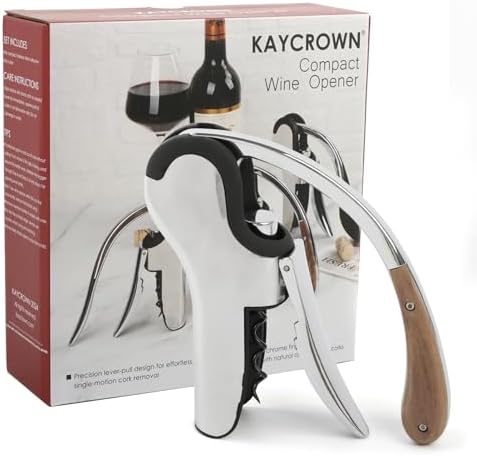 KAYCROWN Stainless Steel Wine Bottle Opener, Vertical Lever Corkscrew with Built-in Foil Cutter Design, Manual Handheld Corkscrew with Ergonomic Lever Pump