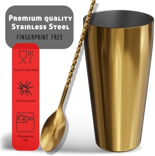 Bar Set Cocktail Shaker Set Bartender Kit, 8 Piece Gold Cocktail Set, Mixology Bartender Kit, Steel Drink Shakers Cocktail Kit, Bar Accessories: 24oz Martini Shaker, Muddler, Cocktail Book and More