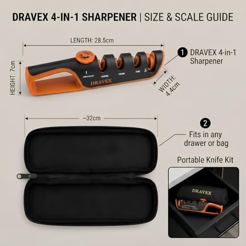 DRAVEX 4-Stage Professional Knife Sharpener Adjustable Angle Guide