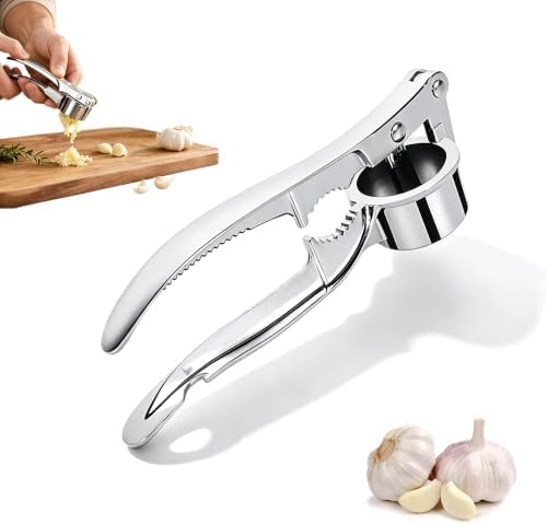 Heavy Duty Manual Garlic Press, Alloy Garlic Ginger Crusher, Easy-Squeeze Garlic Mincer with Ergonomic Handle, Easy Squeeze Kitchen Essential (Large)