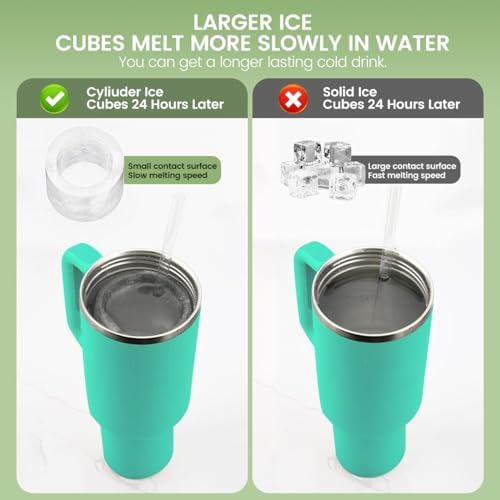 Ice Mold for Stanley 40 oz 30 oz 20 oz Tumbler Cup, 4-Tier Hollow Cylinder Ice Mold with Lid, Easy Release Ice Maker Compatible with Yeti, Owala, Hydro Flask & Insulated Cups(Green)
