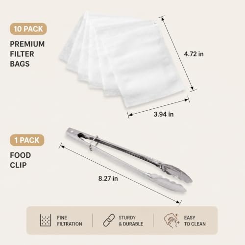 Manual Juicer Set - 304 Stainless Steel - With 10 Filter Bags & Food Tongs