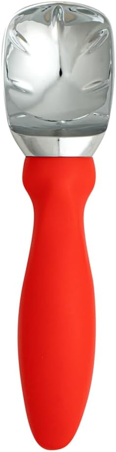 Restaurantware Comfy Grip 7.9 x 2 Inch Kitchen Ice Cream Scoop 1 Heavy-Duty Ice Cream Disher - Ergonomic PP Handle Dishwashable Red Metal Ice Cream Spade With Lid Opener Notch Multi-Use