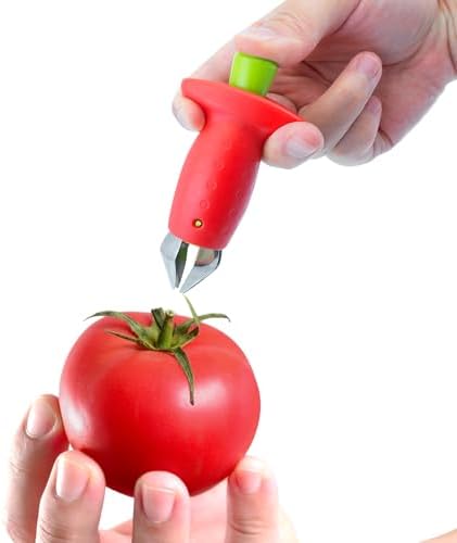 2pcs Strawberry Huller, Strawberry Stem and Leaf Remover Multi Function Fruit Corers Tool for Tomato Pineapple, Baking and Jam Making, Red