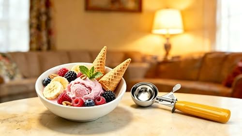 TOPKITCHEN Commercial-Grade Ice Cream Scoop 1.63 oz, 18/8 Stainless Steel Cookie Scoop with Plastic Handle, Portion Control Disher Scoop for Bakeries, Restaurants & Dessert Shops, #20, Yellow
