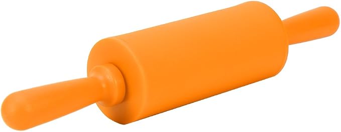 Non-Stick Silicone Rolling Pin Dough Rollers for Baking and Rolling Dough with Wooden Handle for Home Kitchen Children Cake 9 Inch(Orange)