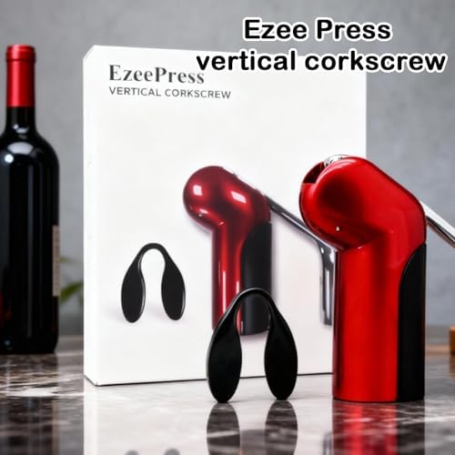 Vertical Corkscrew Wine Opener, One-Pull Manual Lever Bottle Opener with Foil Cutter, Red Easy Cork Remover for Home Bar, Parties, Gifts