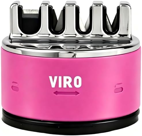 VIRO Compact Suction Kitchen Chef Knife Scissors Sharpener for Straight & Serrated Knives, 4-Stage Knife Sharpening Tool Helps Repair and Restore Blades, Rose Pink